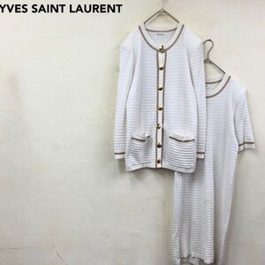 YVES SAINT LAURENT  Vintage beautiful set dress and cardigan white and gold.